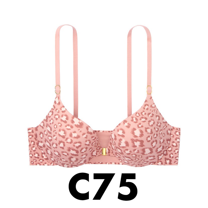 Bill Mỹ 34C/C75 - Áo da beo hồng, gài trước (32) mút nâng, Royal Pink, Victoria's Secret