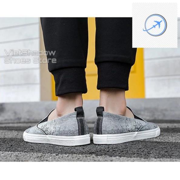 🕶️❤️ Slipon nam - Giày lười vải họa tiết - Chất liệu vải thô 2 màu xám xanh và xám trắng - Mã SP 1220 🕶️❤️