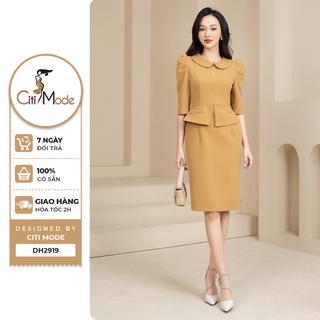 Đầm công sở CITI MODE FASHION dáng ôm peplum thiết kế cổ sen đính cúc DH2919
