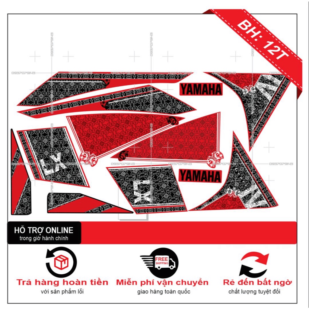 TEM XE NOUVO 4,LX HOA VĂN ĐỎ ĐEN -- SHIN DECAL 2