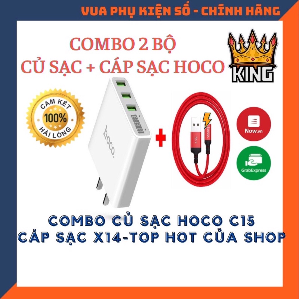 (Giá Ưu Đãi) Combo Củ Sạc Hoco C15 Có Đèn Led Và Cáp Sạc Hoco X14 1m - Cặp Đôi Hoàn Hảo (Mức Giá Tri Ân Khách Hàng)