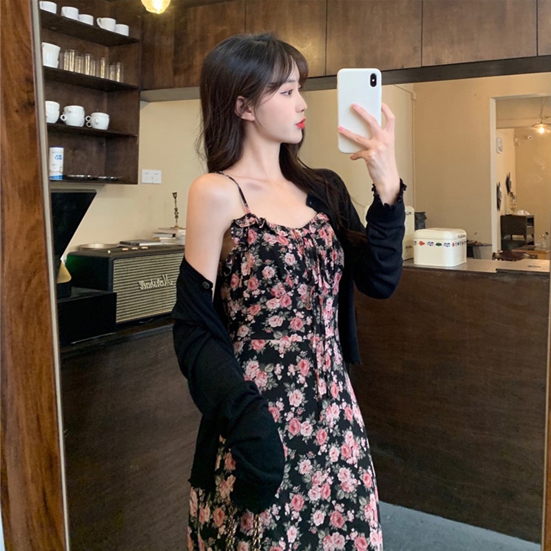 Đầm Hai Dây Dáng Ôm Che Bụng Họa Tiết Hoa 【ZHELIHANGFEI】