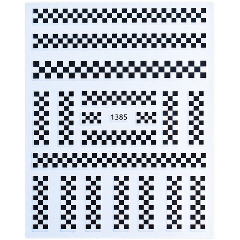 Miếng dán trang trí móng tay họa tiết sọc caro trắng đen độc đáo dành cho nữ