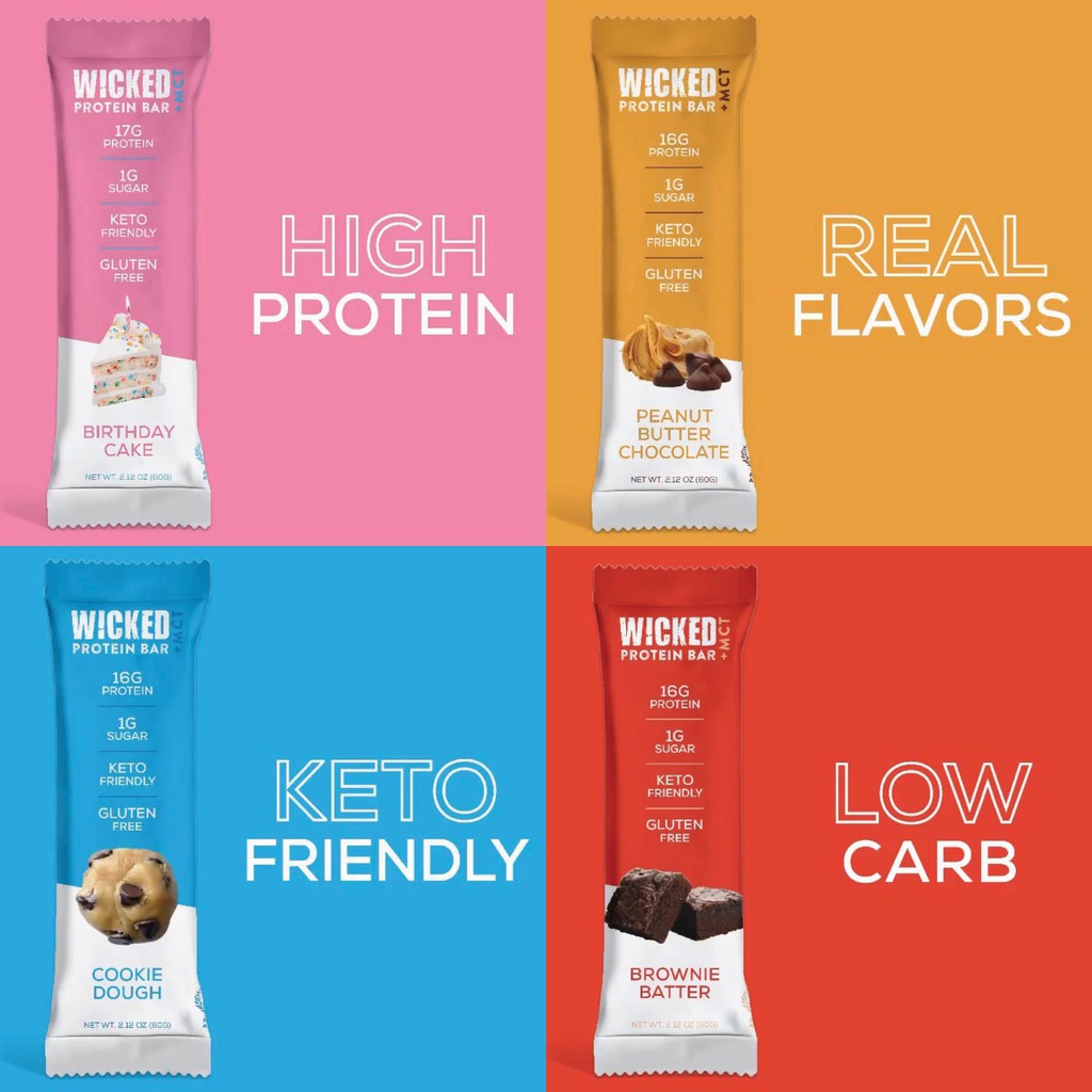 [USA - Protein Keto Bar] Thanh bánh bổ sung năng lượng, protein WICKED