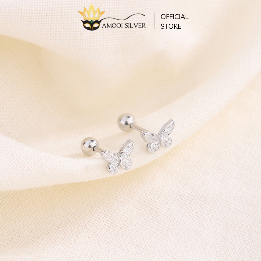 Bông tai bạc S925 hình con bướm chui vặn - Amooi Silver AB201