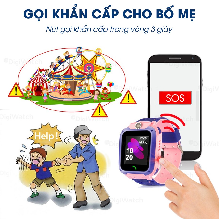 Đồng hồ định vị trẻ em giá rẻ Q12 có Camera - Chống nước - Lắp sim nghe gọi - Định vị