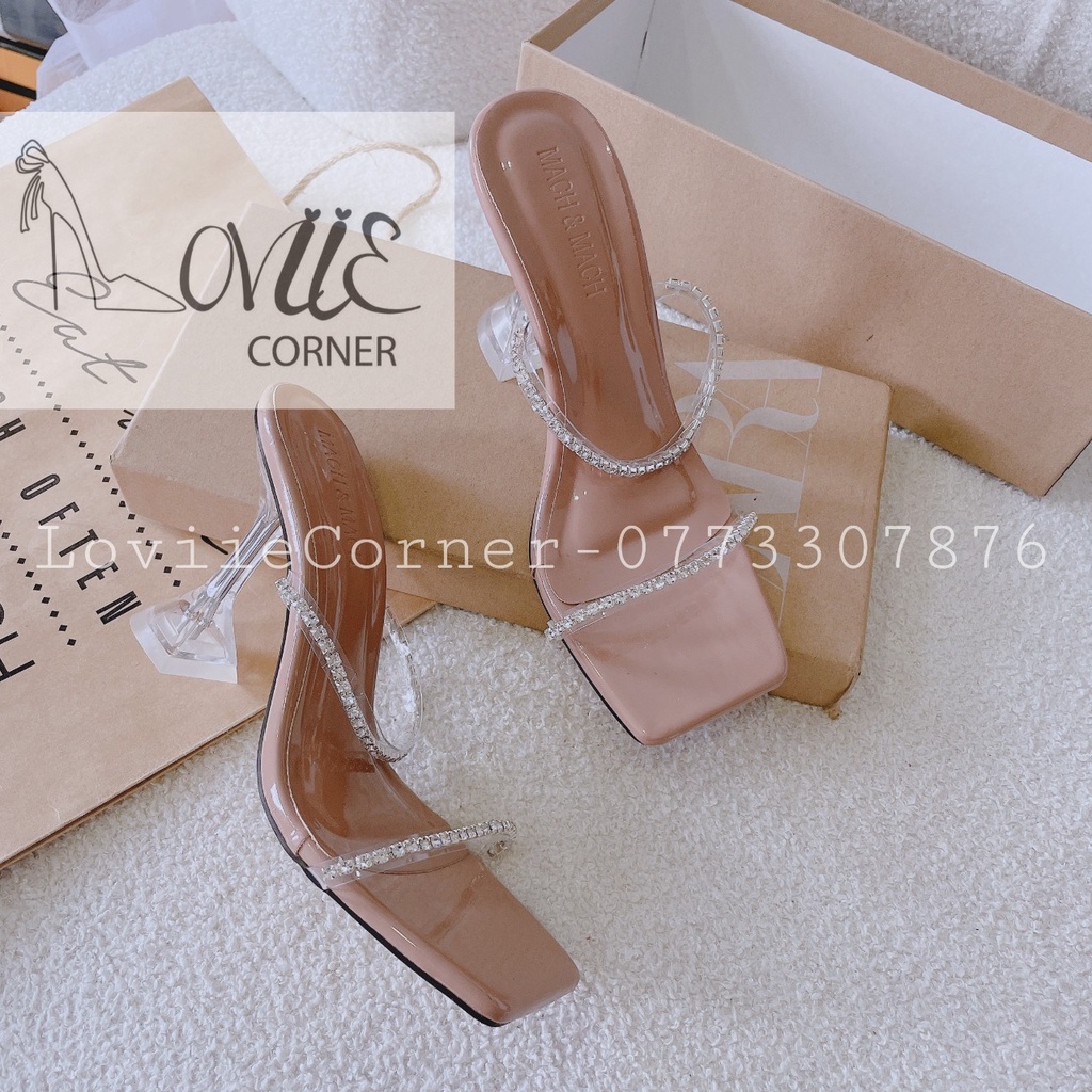 GUỐC NỮ LOVIIE BASICS - DÉP CAO GÓT MŨI VUÔNG 9 PHÂN - DÉP THỜI TRANG DÂY NGANG ĐÍNH ĐÁ D220946