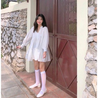 Đầm Suông Cổ Trụ Tầng Babie (TRẮNG)