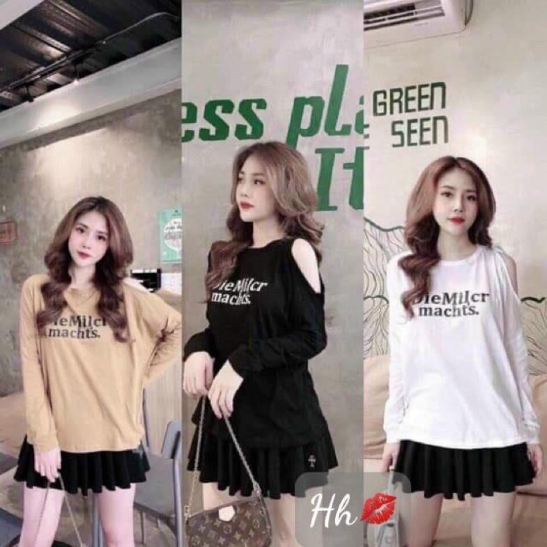 Áo phông giấy hở 1 vai dáng rộng, Áo kiểu vải mỏng dài tay form rộng AT5519 - NhiNhi Shop !