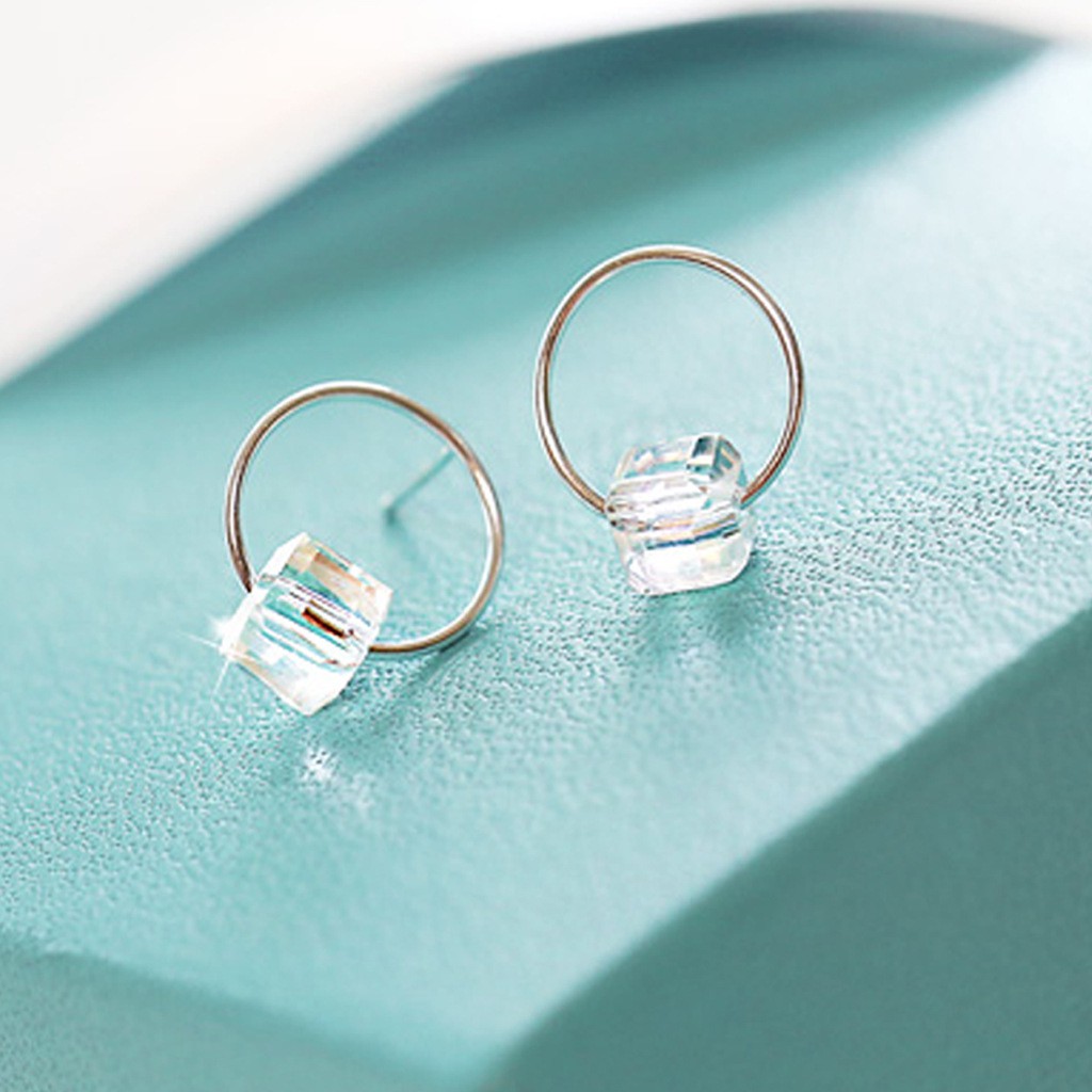 Khuyên Tai Hình Vuông Đính Đá Pha Lê Nhân Tạo Phong Cách Hàn Quốc