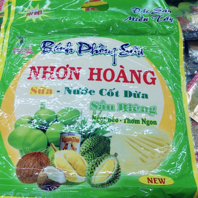 BÁNH PHỒNG SỮA SẦU RIÊNG/ LÁ DỨA  NHƠN HOÀNG - gói 220gr