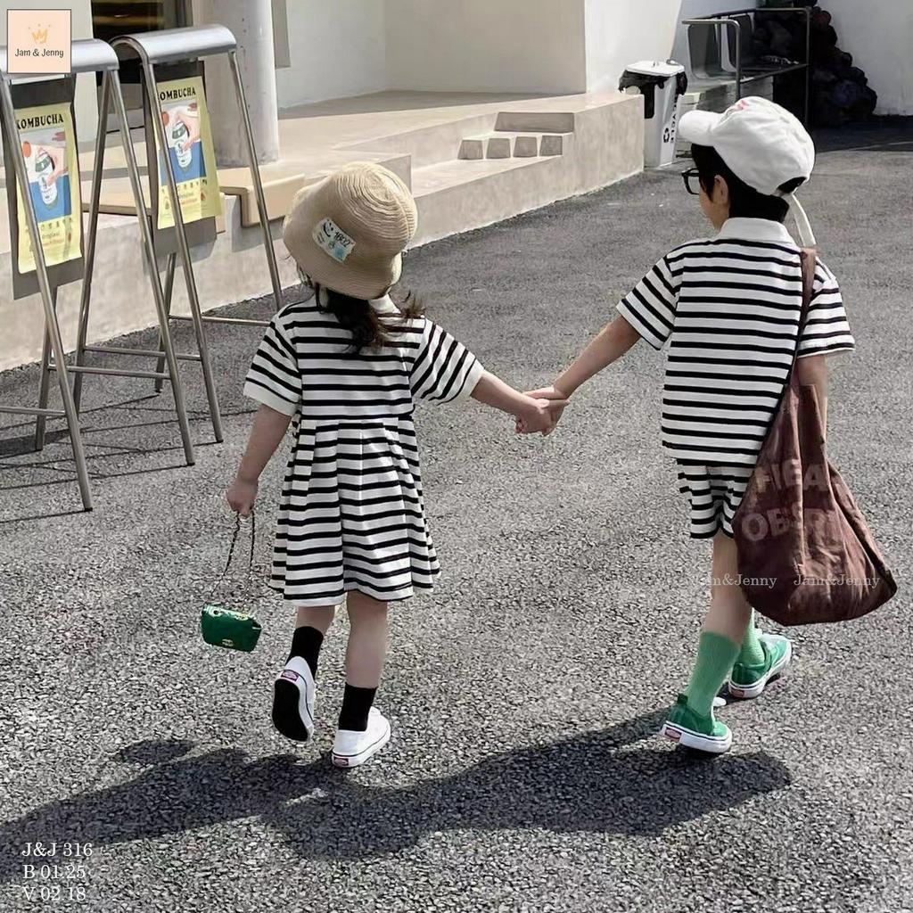 BH23104 BH23114 Đồ đôi anh chị em váy bé gái- bộ bé trai