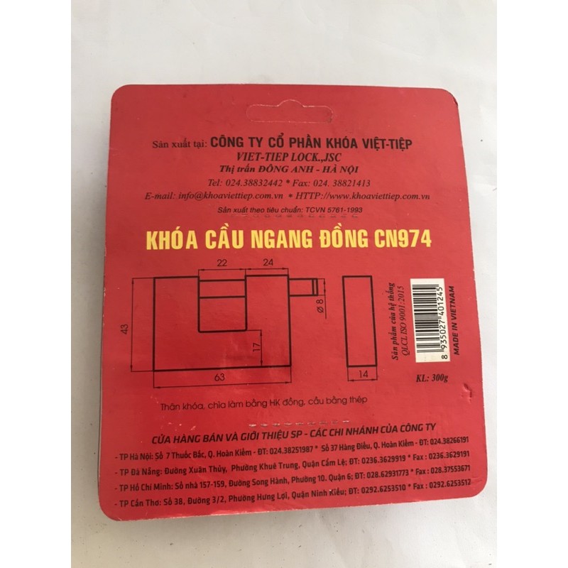 Khoá việt tiệp- khoá cầu ngang đồng CN974