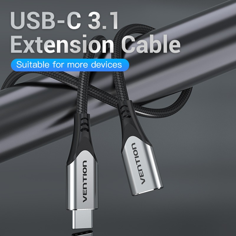 Cáp Type C to Type C nối dài Vention độ phân giải 4K@60Hz, truyền dữ liệu 5Gbps, sạc nhanh PD 60W