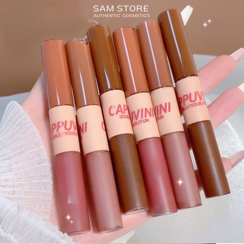 Son 2 đầu dạng kem lì và bóng giúp môi căng mọng không lộ vân môi màu siêu đẹp