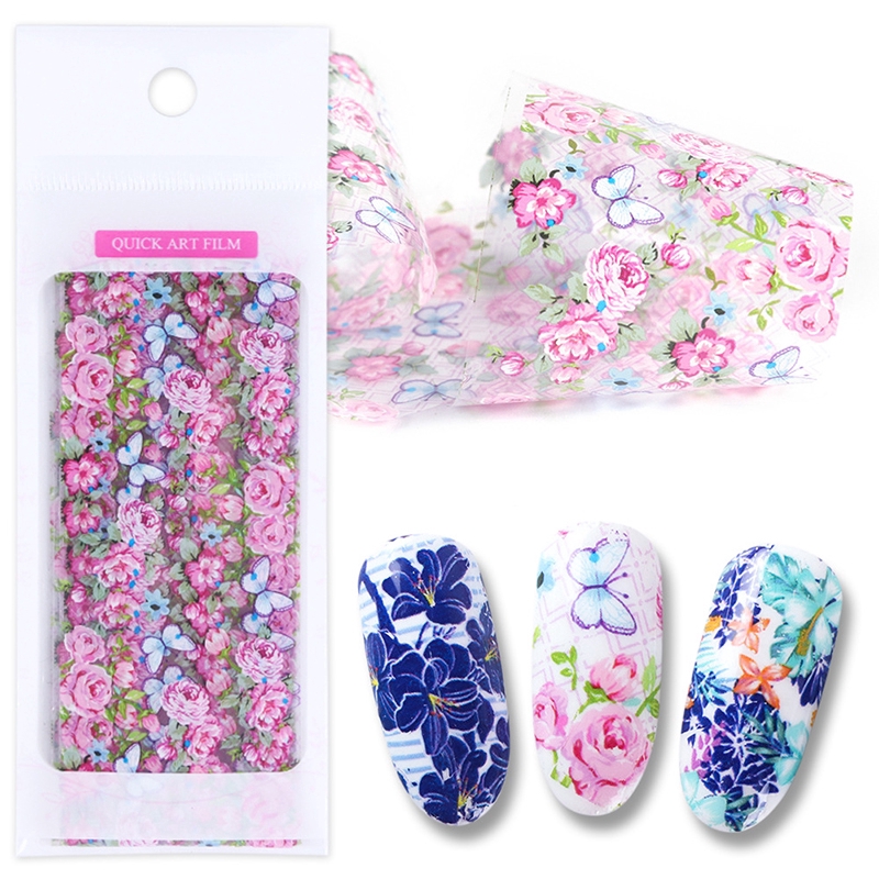 (Hàng Mới Về) Set 10 Nhãn Dán Trang Trí Móng Tay Nghệ Thuật Hình Hoa Hồng