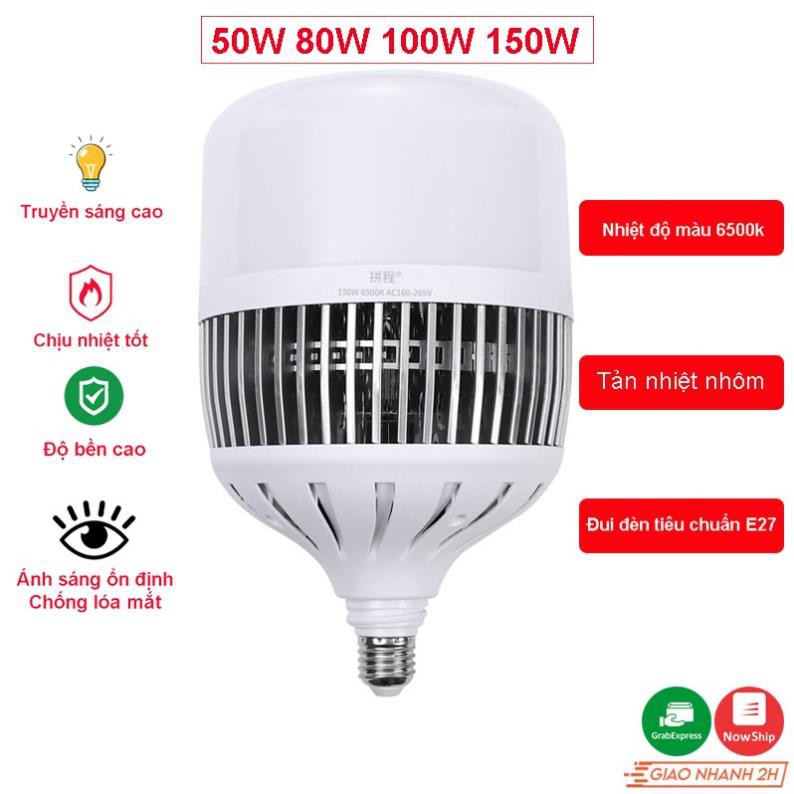 Bóng đèn Led Bulb 50w , 80w , 100w đủ công suất, đui E27, tản nhiệt NHÔM, ánh sáng trắng, dùng cho chụp ảnh, live stream