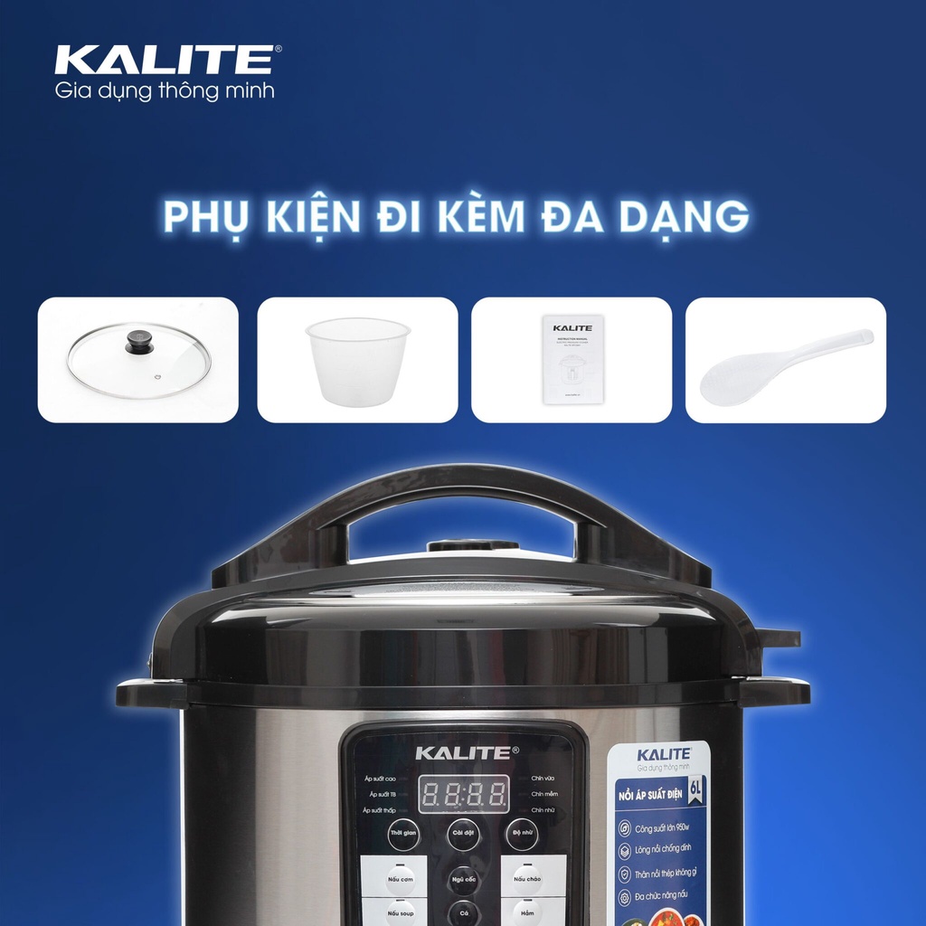 [Mã ELHADEV giảm 4% đơn 300K] Nồi áp suất điện Kalite KPC 5841 Dung tích 6L Công suất 950W - Hàng chính hãng