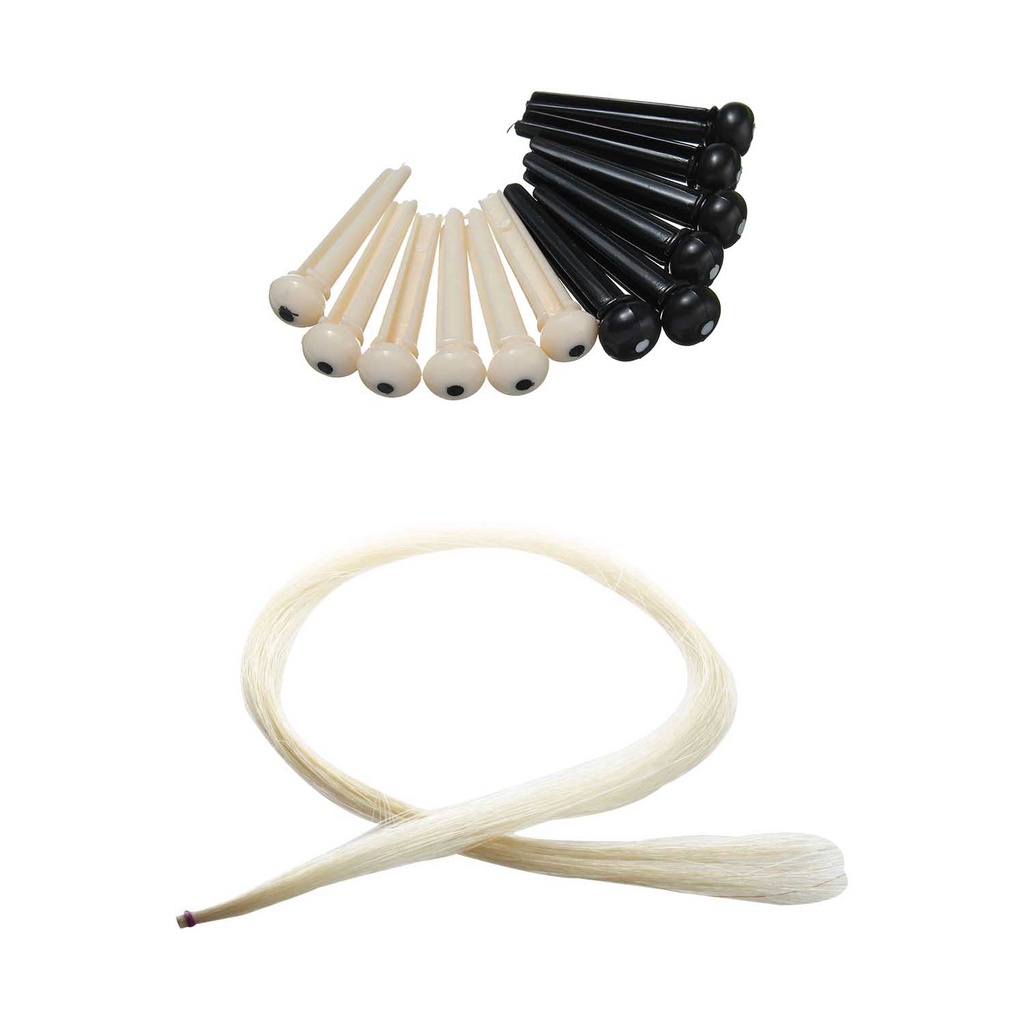 32Inch 80cm Violin Bow Violin Natural Hair Horsehair White & 6 String Acoustic Guitar Nut Saddle Part + 2X String Winder