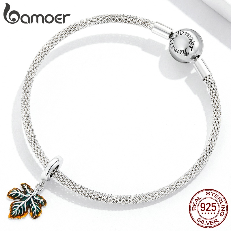 Mặt trang sức BAMOER SCC2176 925 bằng bạchình lá phong thời trang xinh xắn