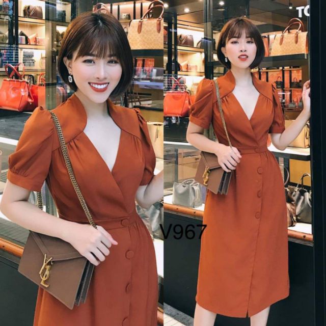 V967 Váy đầm thiết kế công sở cổ tim đi chơi đi làm đám cưới đều xinh