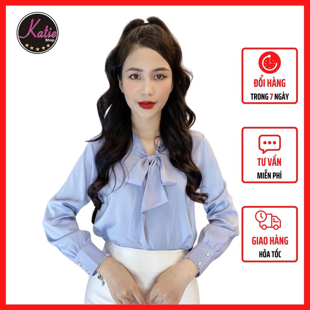 Áo Cổ Nơ Sơ Mi Nữ Công Sở Katie Somi Kiểu Văn Phòng Chất Lụa Ngọc Trai Cao Cấp Không Nhàu Có Áo Nữ BigSize 40 Đến 80kg