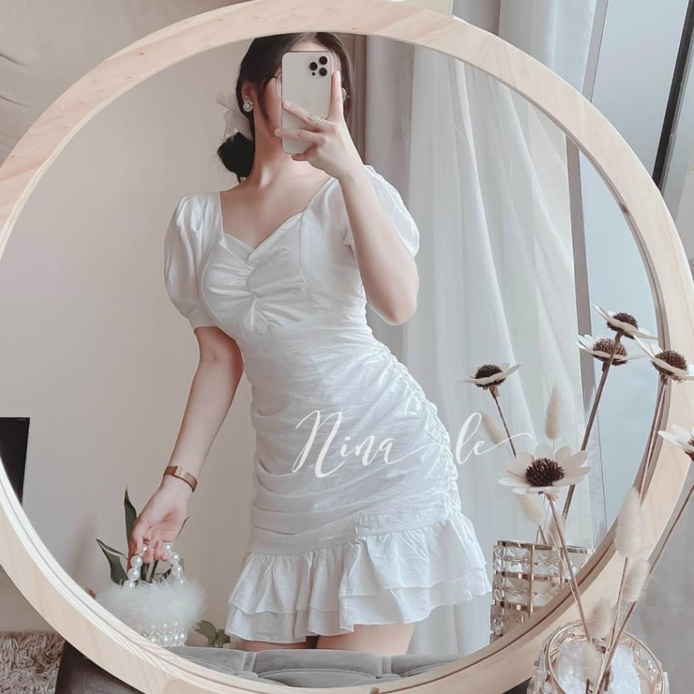 Đầm Body Midi Đuôi Cá Tay Búp Màu Trắng 🦋FREESHIP🦋 Váy Trắng Dáng Body Đuôi Cá Linh Trần Store  ྇