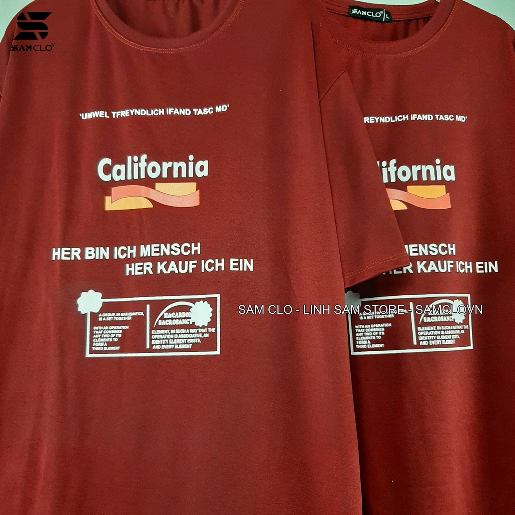 Áo thun nữ tay lỡ SAM CLO freesize phông form rộng dáng Unisex, mặc cặp, nhóm, lớp in chữ CALIFORNIA đỏ đô
