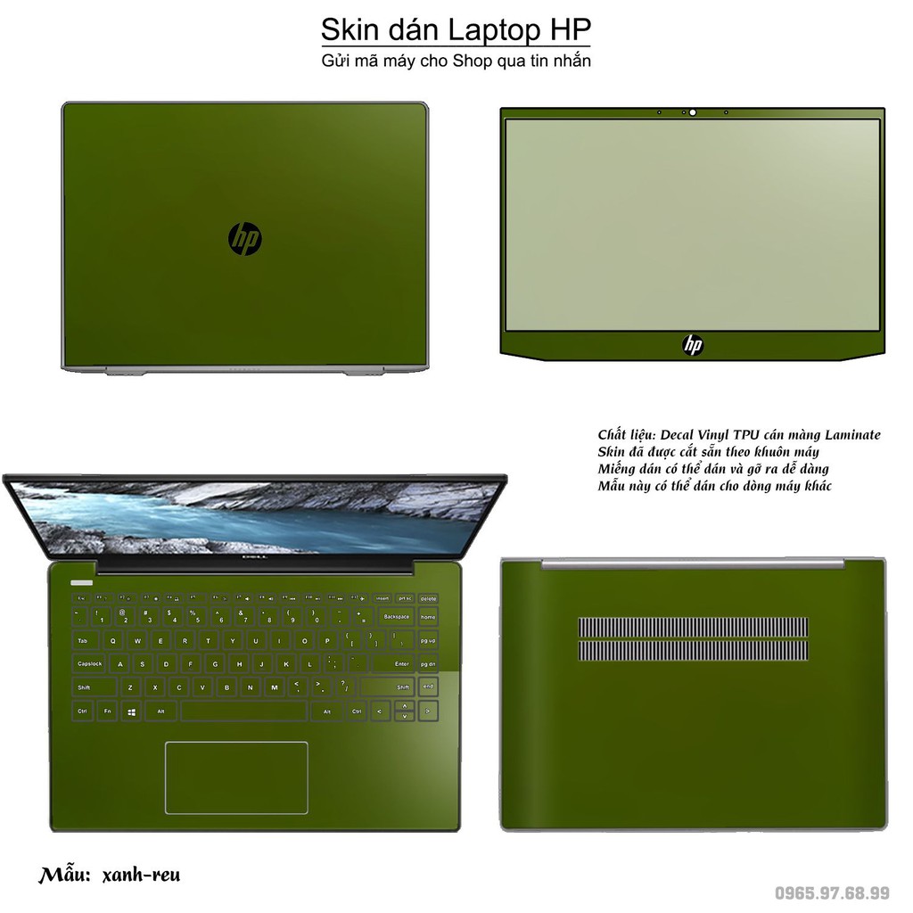 Skin dán Laptop HP màu xanh rêu (inbox mã máy cho Shop)