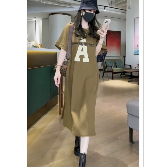Đầm dáng suông,Váy suông cotton nữ in chữ A dáng dài 1m 2 màu chất thun coton thoáng mát