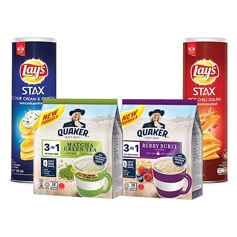 [Combo Gia Đình] 2 Hộp Bánh Snack Khoai Tây Lay's Stax Thái 105g & 2 gói Thức Uống Yến Mạch 3in1 Vị Matcha, Berry