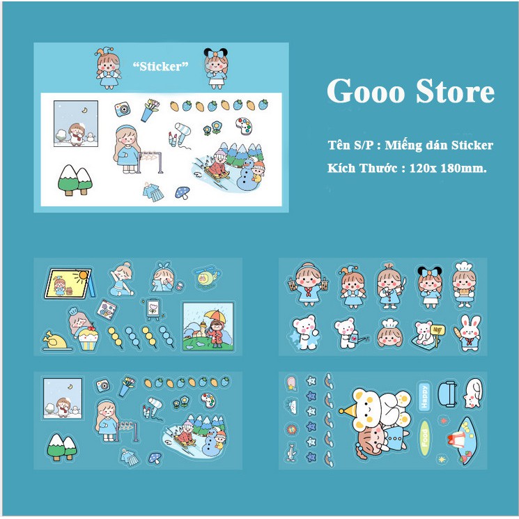 Miếng dán Sticker dễ thương nhiều mẫu,Set 4 tấm kute