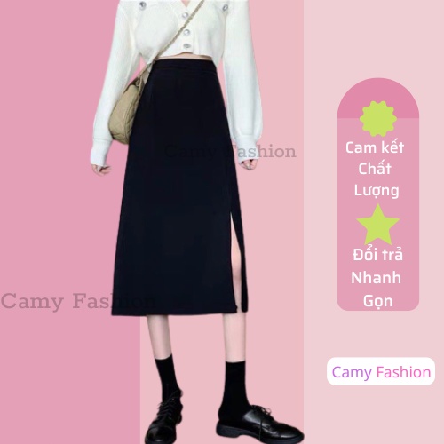 Chân váy midi xẻ trước dài qua gối MA302