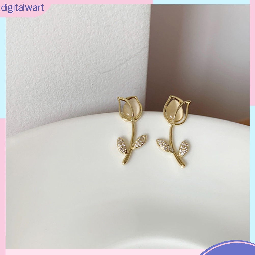 Cặp Khuyên Tai Tạo Hình Hoa Hồng Khảm Đá Duyên Dáng Thời Trang Cho Nữ