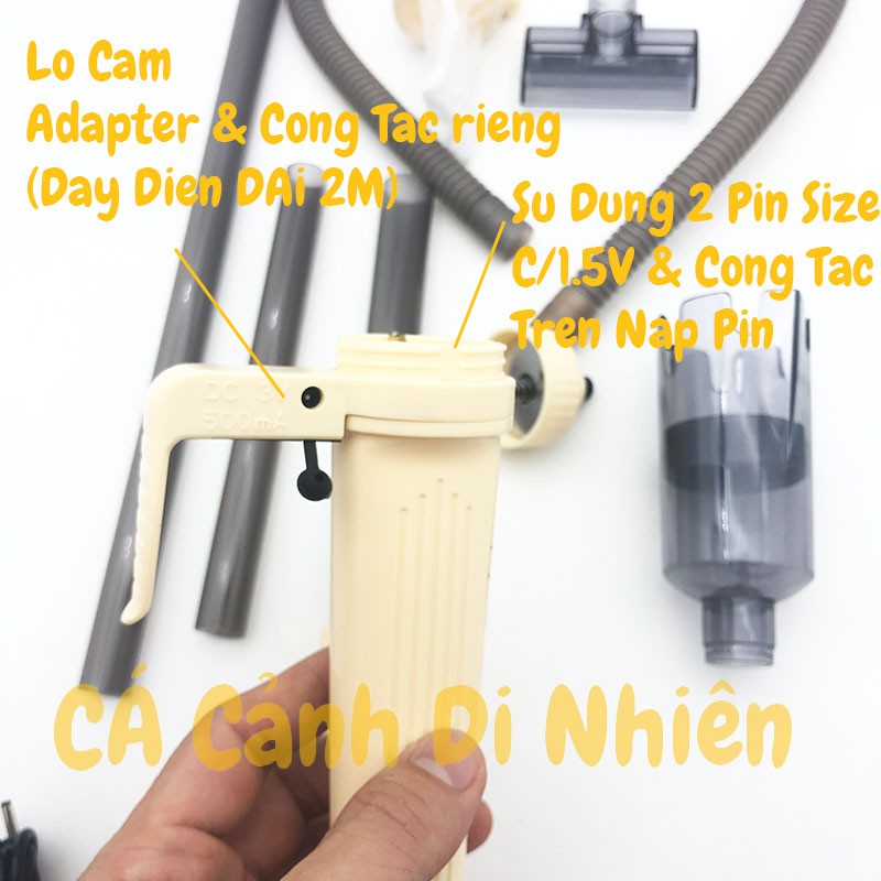 Máy hút cặn vệ sinh hồ bể cá chạy điện và pin đa năng AS-615B