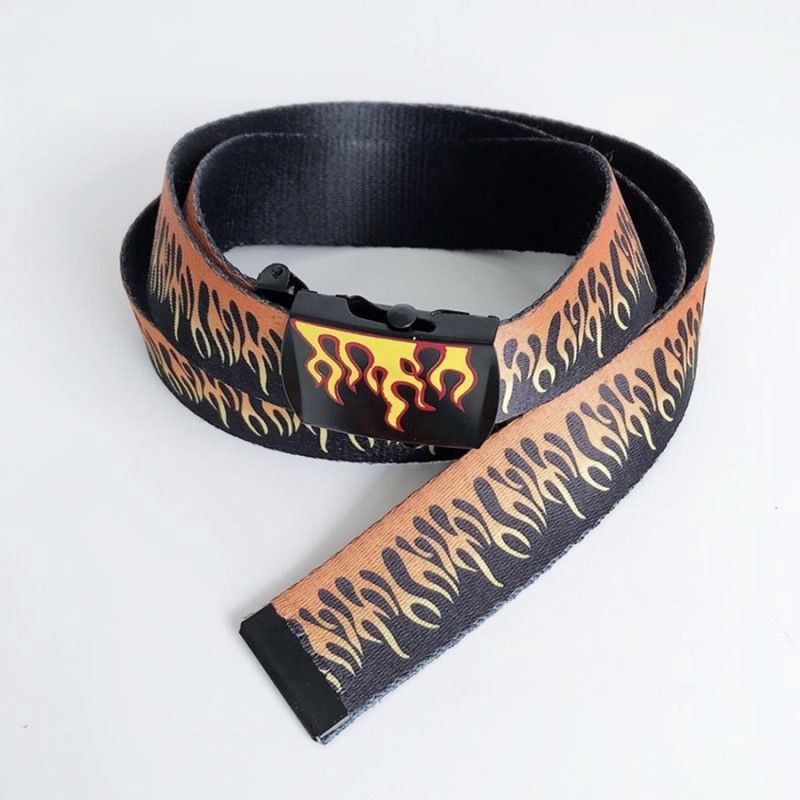 Thắt lưng 227004 khóa trượt vải canvas in họa tiết ngọn lửa phong cách Hàn Quốc dễ phối đồ cho nam nữ