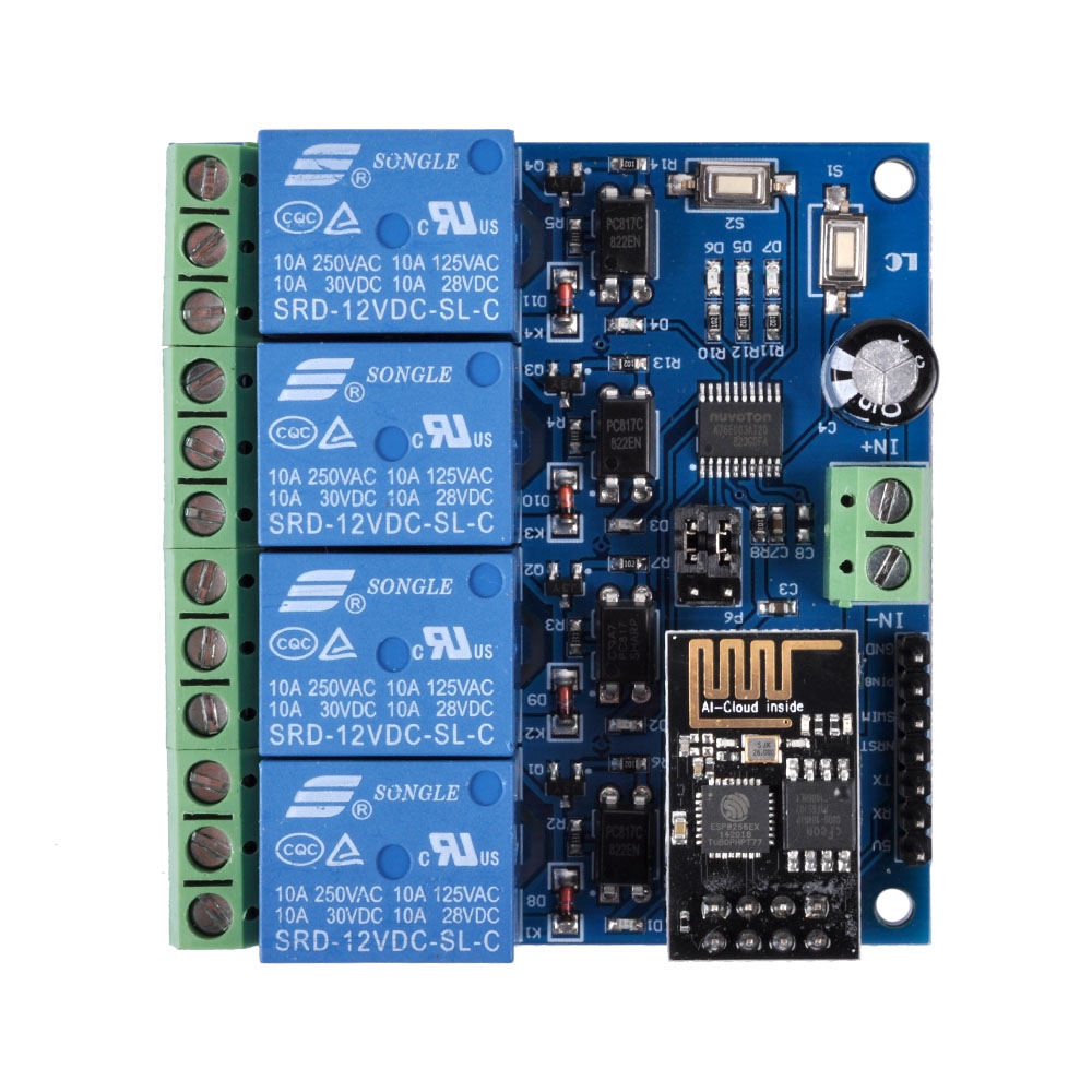 Mô Đun Rơ Le WiFi ESP8266 ESP-01 12V 4 Kênh Cho Bộ Điều Khiển APP Điện Thoại