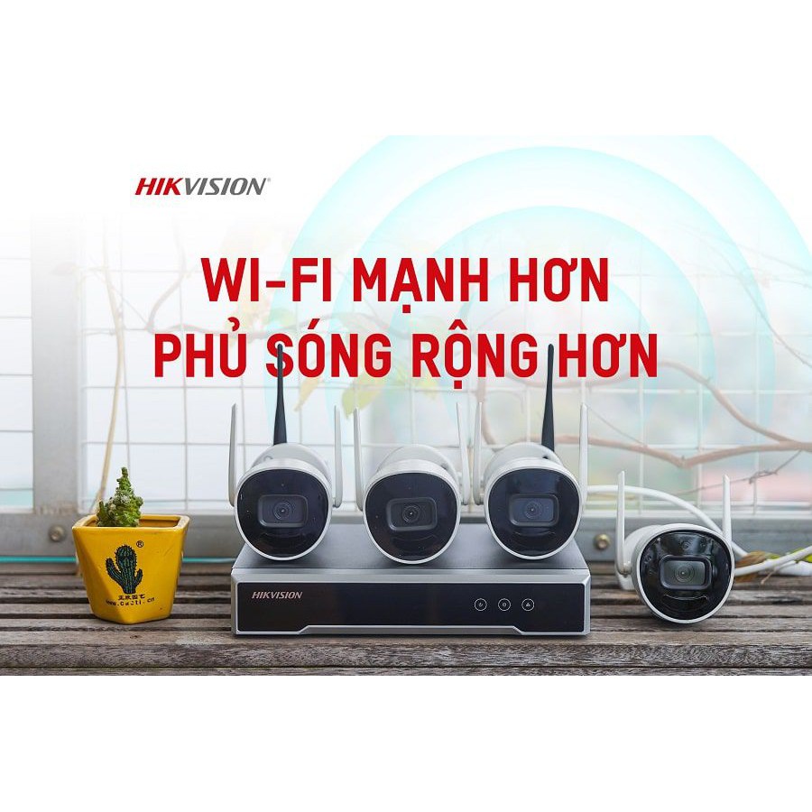 Bộ kit 4 Camera wifi và 1 đầu ghi IP 2MP HIKVISION NK42W0H(D), không dây, có mic - CẮM LÀ CHẠY