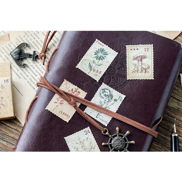 Hộp 46 miếng sticker mẫu tem cây nấm và khu rừng