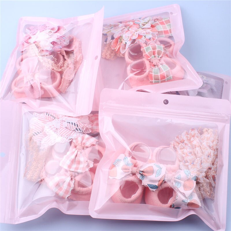 Bộ Băng Đô + Vớ Chống Trượt Đính Nơ Hoa Xinh Xắn Cho Bé Gái 0-2 Tuổi
