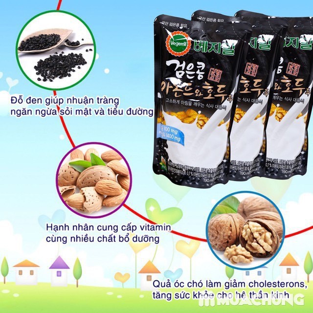 [ÍT ĐƯỜNG- VEGEMIL ][Date MỚI] SỮA HẠT  ÓC CHÓ HẠNH NHÂN ĐẬU ĐEN HÀN QUỐC -  THÙNG 16 hộp x 190ml- Sữa Nhập khẩu