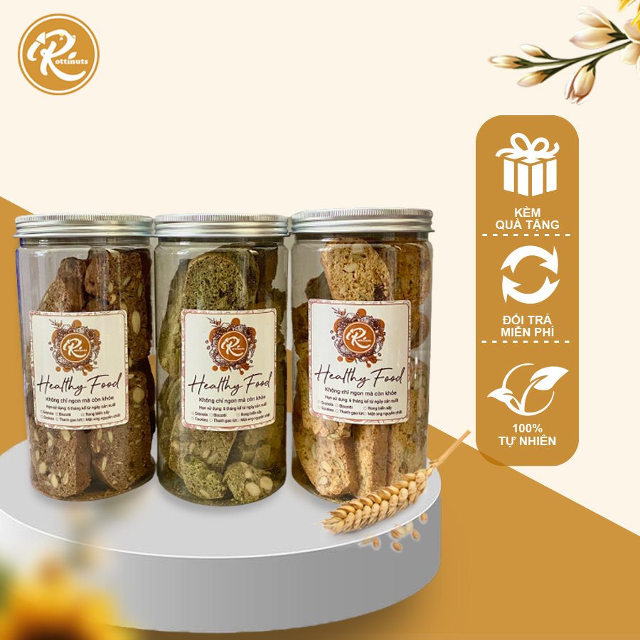 Bánh BISCOTTI nguyên cám dạng Hủ - bánh ăn kiêng giảm cân ROTTINUTS,3 Vị (Vani, Chocolate, Matcha) Bảo quản 6 tháng