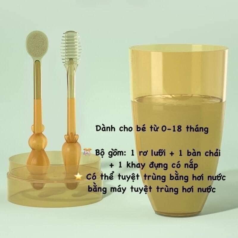 Sét Rơ Lưỡi + Bàn Chải Silicon Cho Bé 0-18 THÁNG