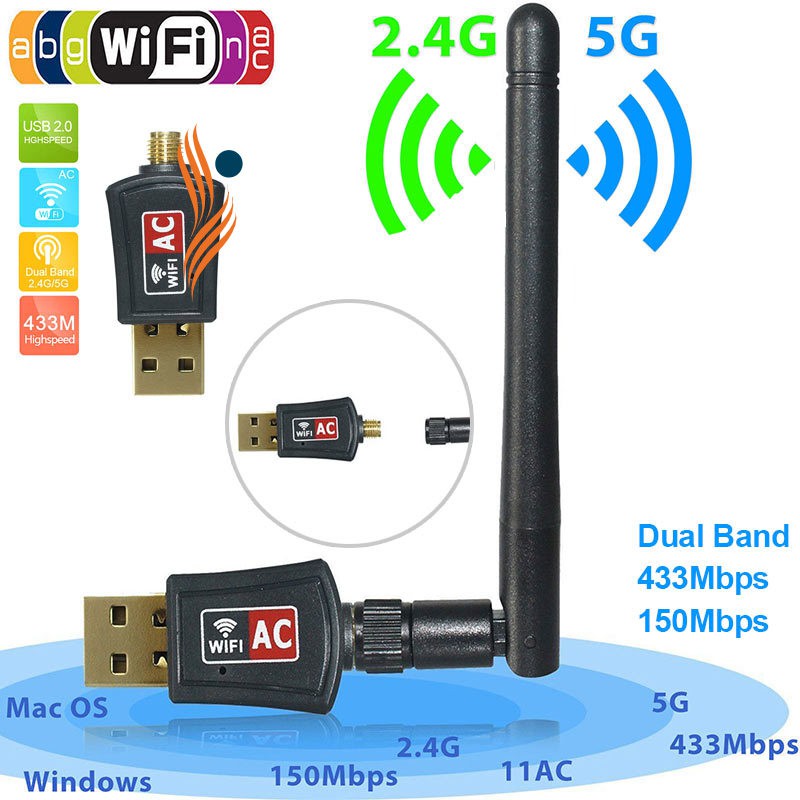 Bộ phát WiFi 2 băng tần kép 600 Mbps 2.4G / 5G / 5.8G kèm ăng ten thu sóng wifi 802.11AC