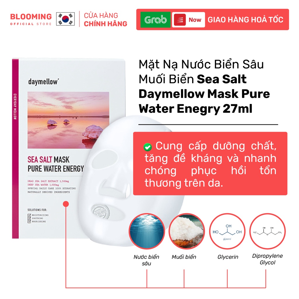 Mặt Nạ Miếng Dưỡng Ẩm Nuôi Dưỡng Với Năng Lượng Nước Biển Sâu Muối Biển Sea Salt Daymellow  Mask Pure Water Enegry 27ml