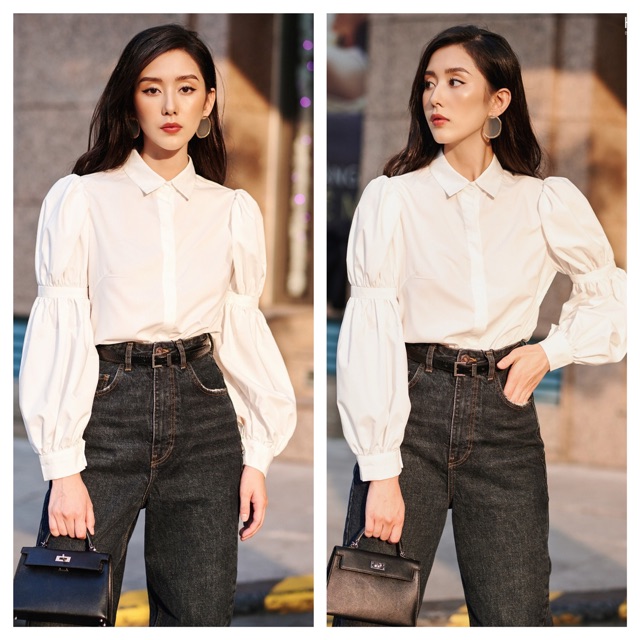 Sơ mi cotton lụa tay bom - HBSM716