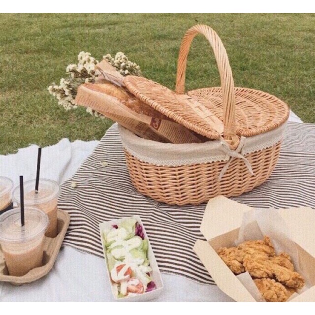 Giỏ Picnic Mây Đựng Trái Cây Đi Du Lịch, Đi Biển Tiện Lợi, Chụp Hình, Trang Trí Nhà Cửa