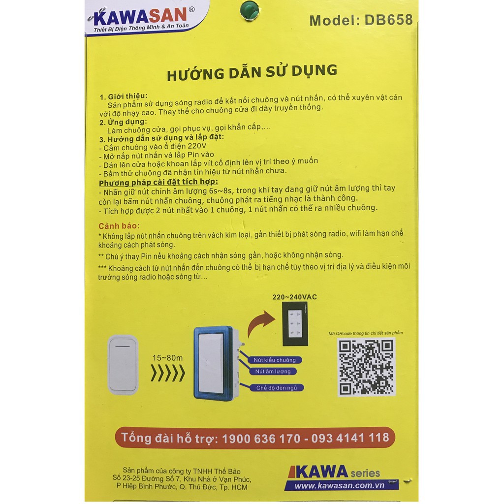 CHUÔNG CỬA KHÔNG DÂY KW-DB658