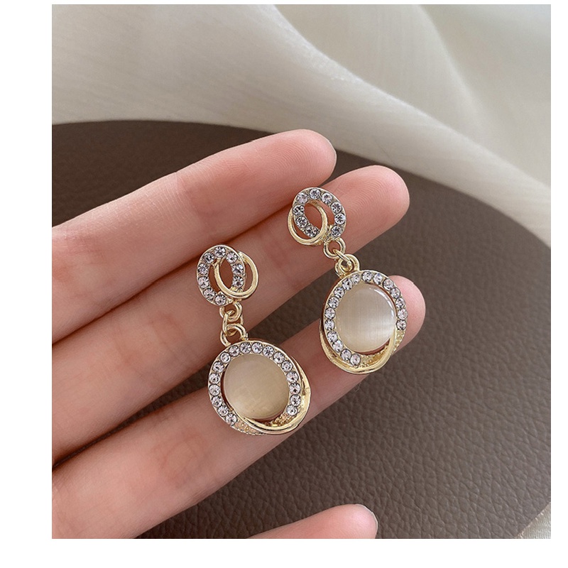 MOCHASHUBông tai kim cương khảm nhẹ sang trọng S925 bông tai opal 2023 phụ kiện thời trang nữ mới