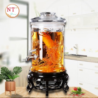 BÌNH NGÂM RƯỢU THỦY TINH DÁNG TRỤ CÓ HOA VĂN RỒNG 6Lít (Có van & Không van)